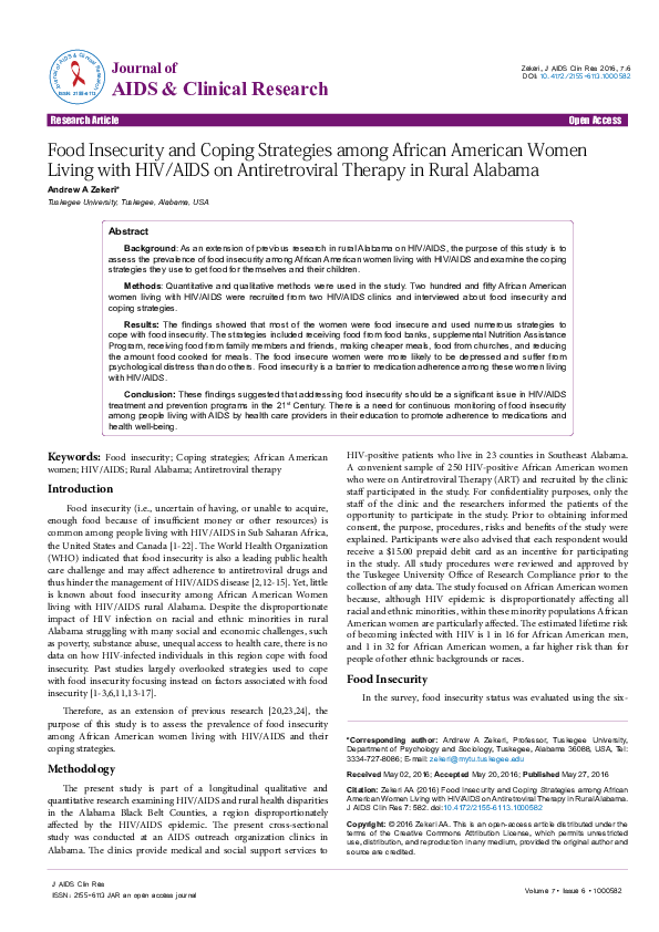 (PDF) Food Insecurity and Coping Strategies among African American ...