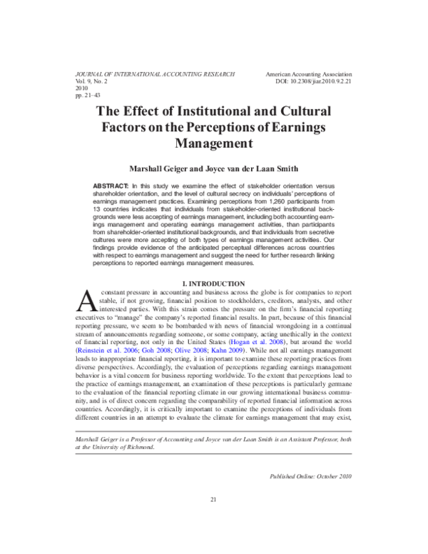 (PDF) The Effect of Institutional and Cultural Factors on the ...