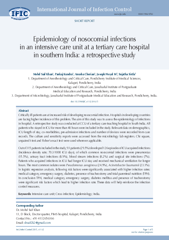 (PDF) Epidemiology of nosocomial infections in an intensive care unit ...