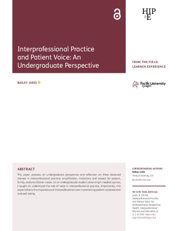 (PDF) Interprofessional Practice and Patient Voice: An Undergraduate ...