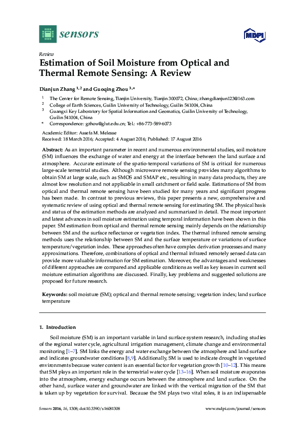 (PDF) Estimation of Soil Moisture from Optical and Thermal Remote ...