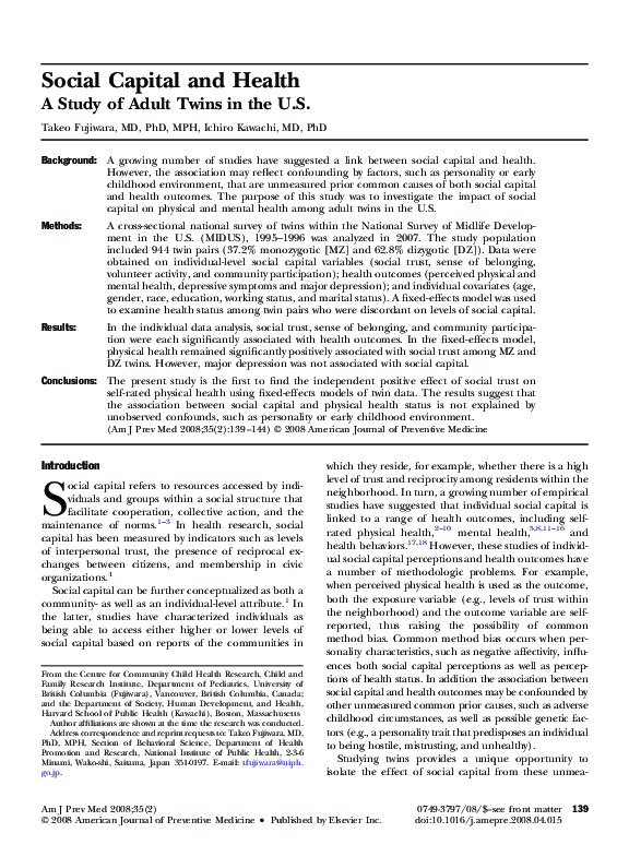 (PDF) Social Capital and Health