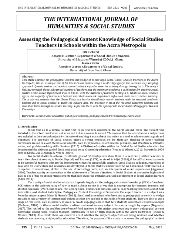 (PDF) Assessing the Pedagogical Content Knowledge of Social Studies ...