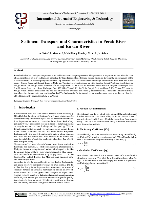 (PDF) Sediment Transport and Characteristics in Perak River and Kurau River