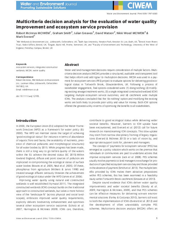 (PDF) Multi-criteria decision analysis for the evaluation and screening ...