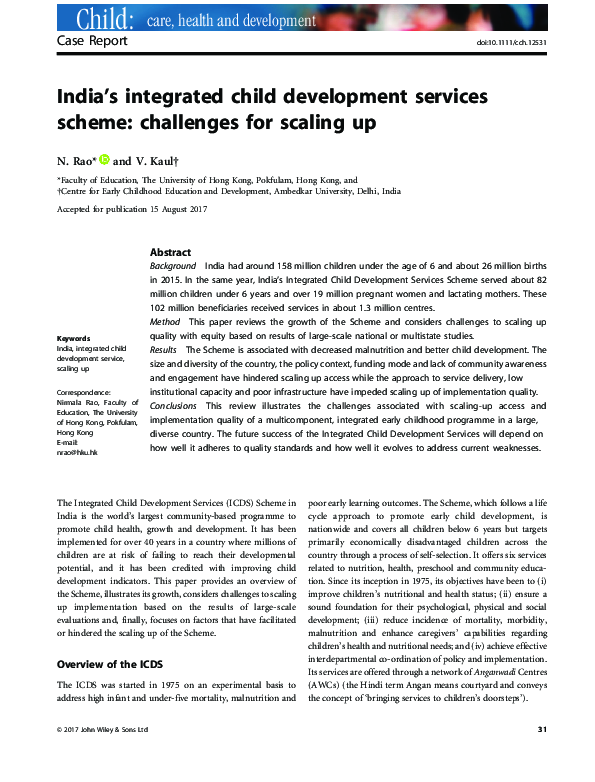 (PDF) India's integrated child development services scheme: challenges ...