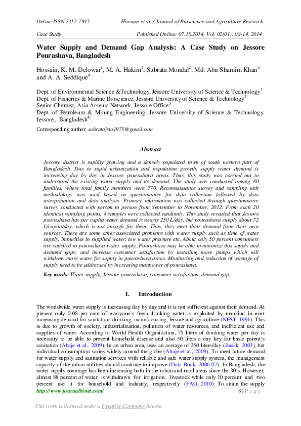 (PDF) Water Supply and Demand Gap Analysis: A Case Study on Jessore ...