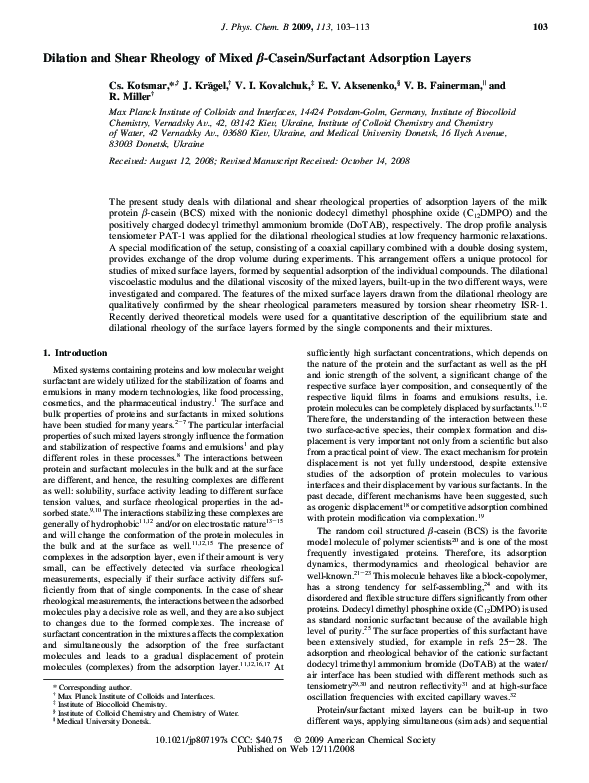 (PDF) Dilation and Shear Rheology of Mixed β-Casein/Surfactant ...