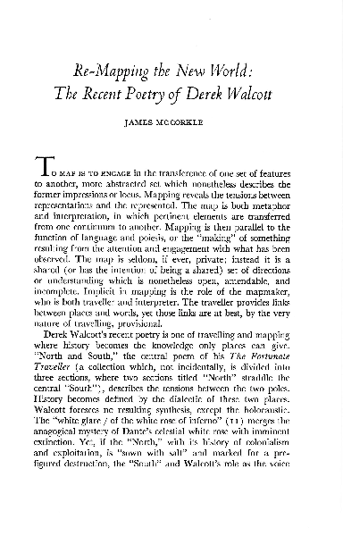 (PDF) Re-Mapping the New World:The Recent Poetry of Derek Walcott