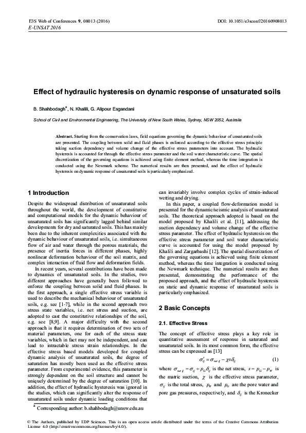 (PDF) Effect of hydraulic hysteresis on dynamic response of unsaturated ...