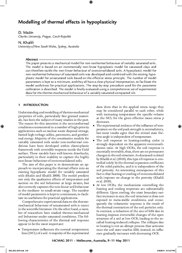 (PDF) Modelling of thermal effects in hypoplasticity