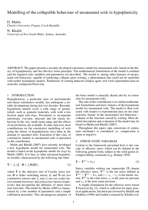 (PDF) Modelling of the collapsible behaviour of unsaturated soils in ...