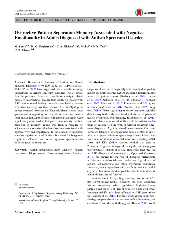 (PDF) Overactive Pattern Separation Memory Associated with Negative ...