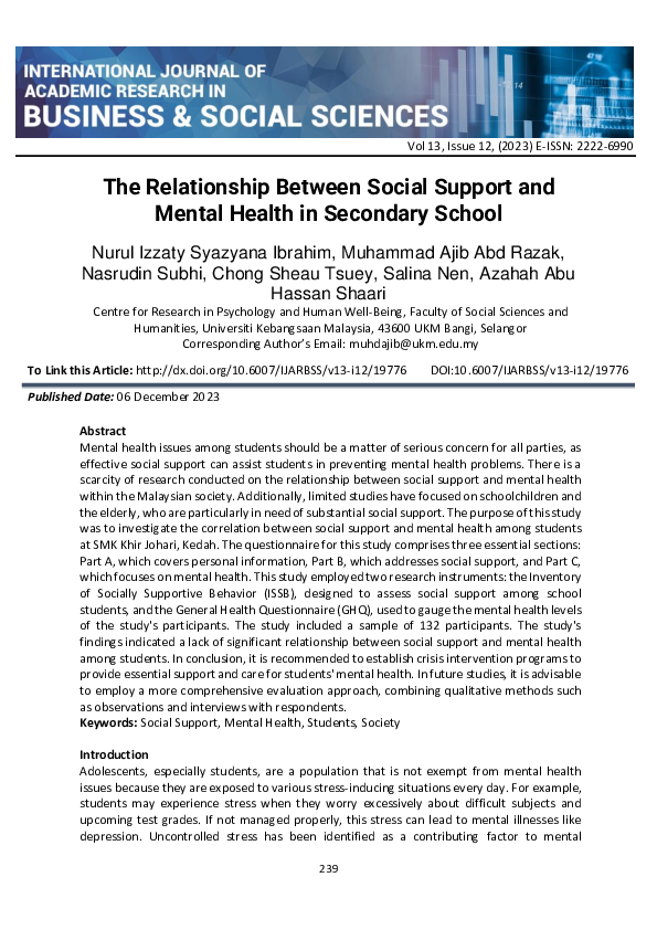 (PDF) The Relationship Between Social Support and Mental Health in ...