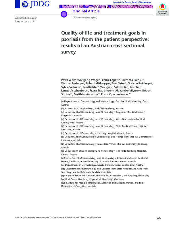 (PDF) Quality of life and treatment goals in psoriasis from the patient ...