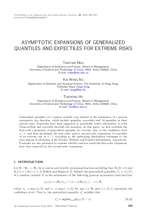 (PDF) Asymptotic Expansions of Generalized Quantiles and Expectiles for ...