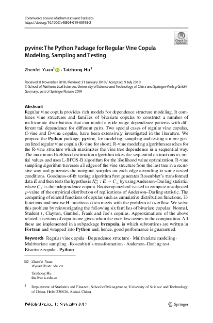 (PDF) pyvine: The Python Package for Regular Vine Copula Modeling ...