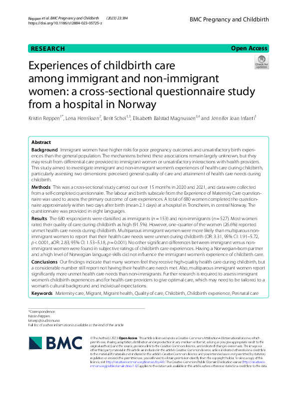 (PDF) Experiences of childbirth care among immigrant and non-immigrant ...