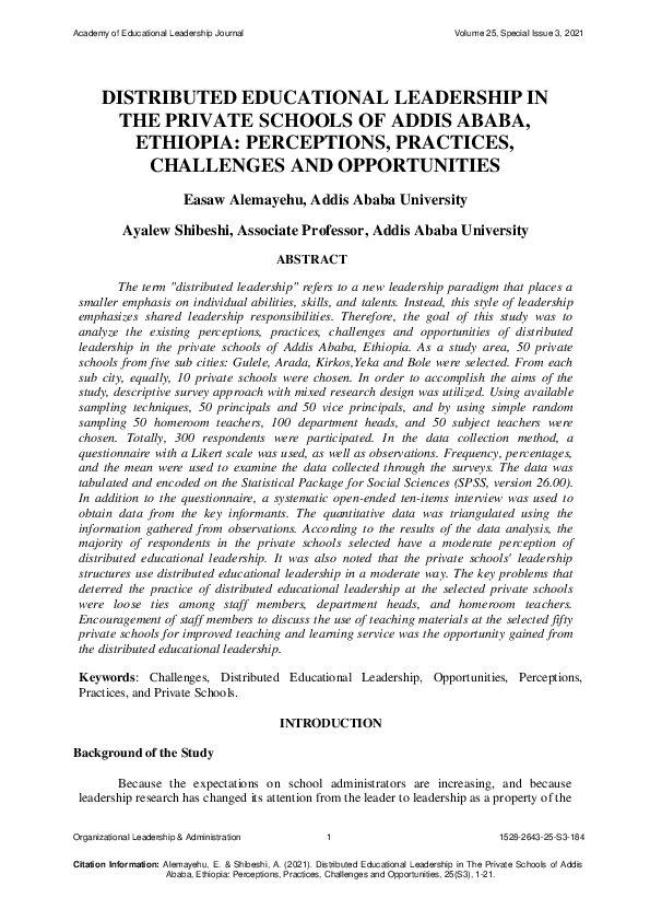 (PDF) DISTRIBUTED EDUCATIONAL LEADERSHIP IN THE PRIVATE SCHOOLS OF ...