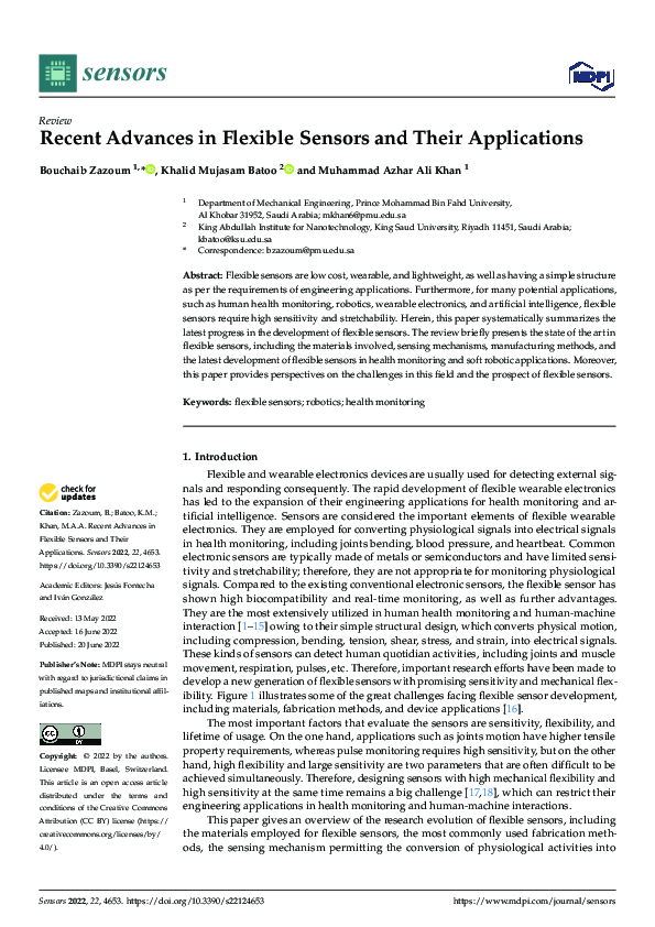 (PDF) Recent Advances in Flexible Sensors and Their Applications