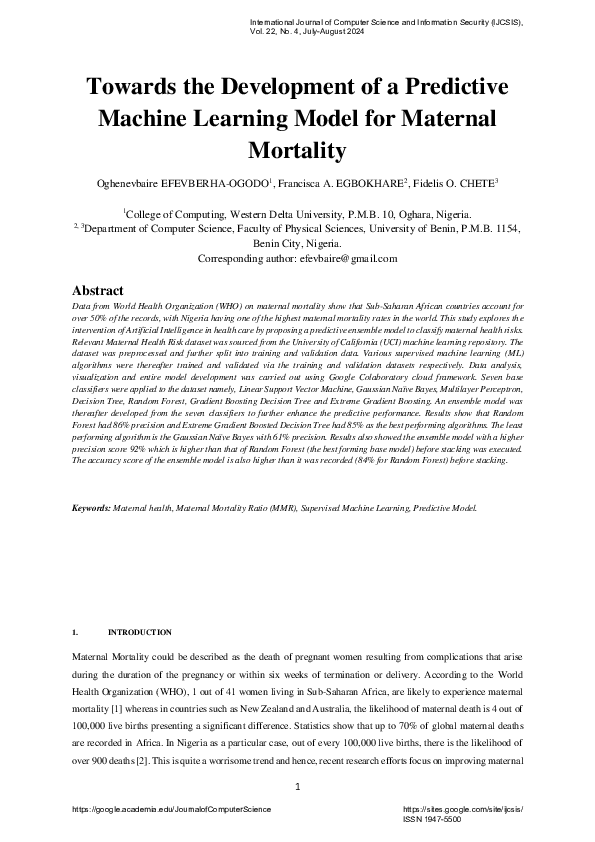 (PDF) Towards the Development of a Predictive Machine Learning Model ...