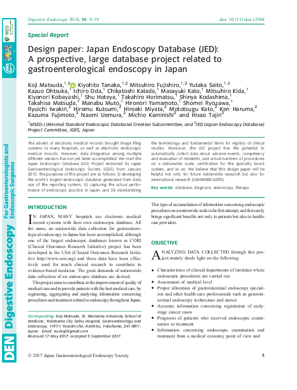 (PDF) Design paper: Japan Endoscopy Database ( JED ): A prospective ...