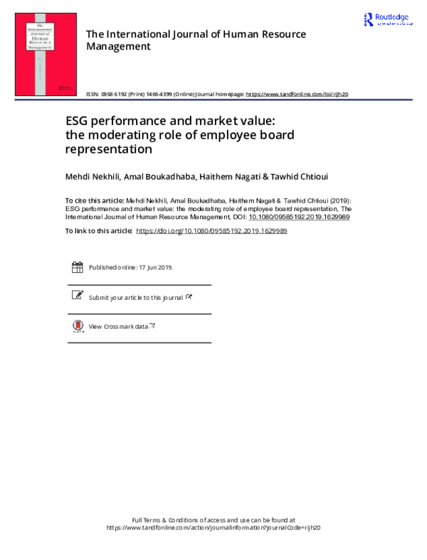 (PDF) ESG performance and market value: the moderating role of employee ...