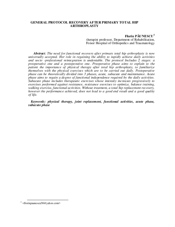 (PDF) General Protocol Recovery After Primary Total Hip Arthroplasty