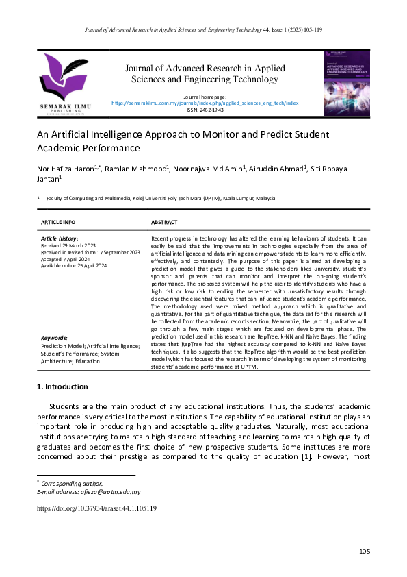 (PDF) An Artificial Intelligence Approach to Monitor and Predict ...