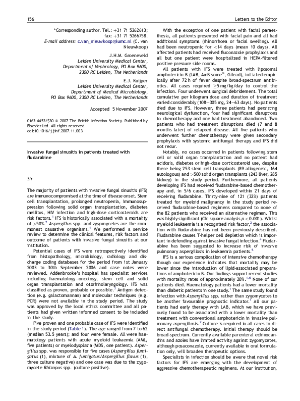 (PDF) Invasive fungal sinusitis in patients treated with fludarabine