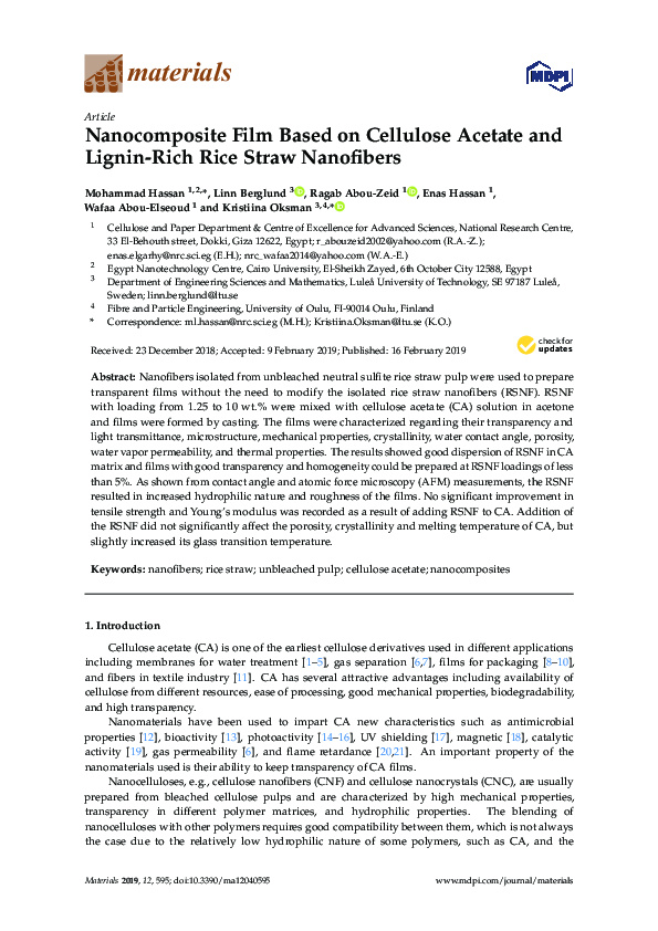(PDF) Nanocomposite Film Based on Cellulose Acetate and Lignin-Rich ...