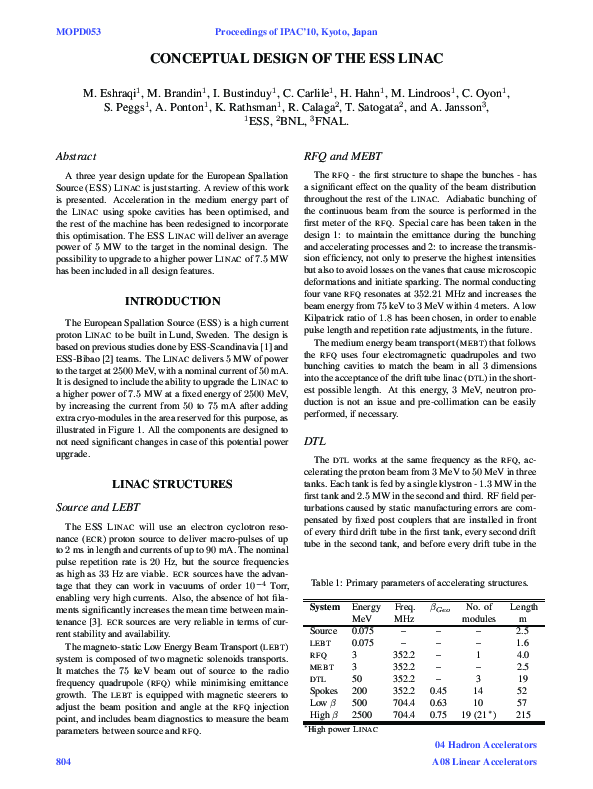 (PDF) Conceptual Design of the ESS LINAC