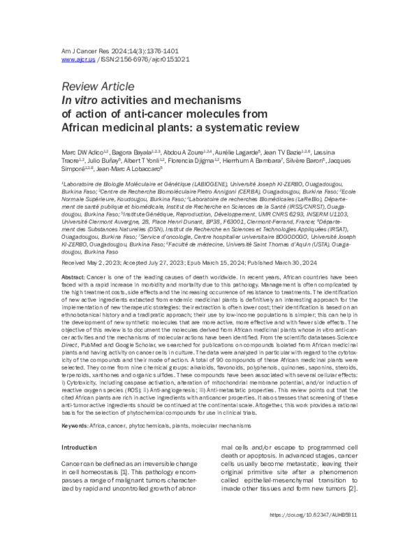 (PDF) In vitro activities and mechanisms of action of anti-cancer ...