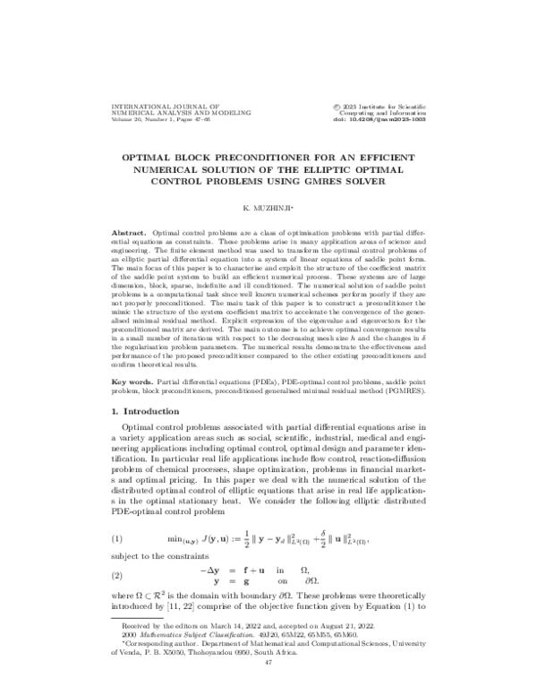 (PDF) Optimal Block Preconditioner for an Efficient Numerical Solution ...
