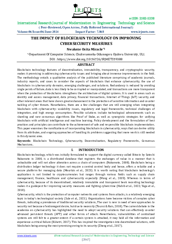 (PDF) The Impact of Blockchain Technology on Improving Cybersecurity ...