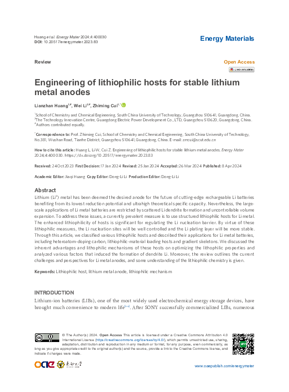 (PDF) Engineering of lithiophilic hosts for stable lithium metal anodes