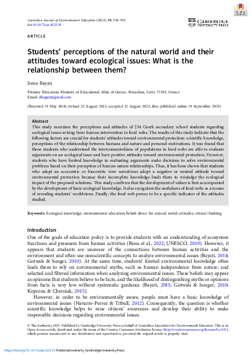 (PDF) Students’ perceptions of the natural world and their attitudes ...