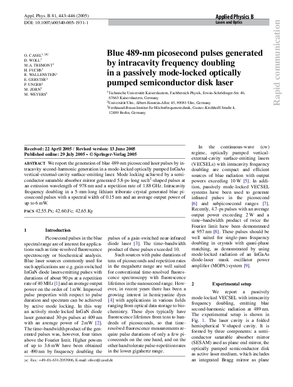 (PDF) Blue 489-nm picosecond pulses generated by intracavity frequency ...