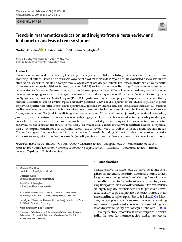 (PDF) Trends in mathematics education and insights from a meta-review ...
