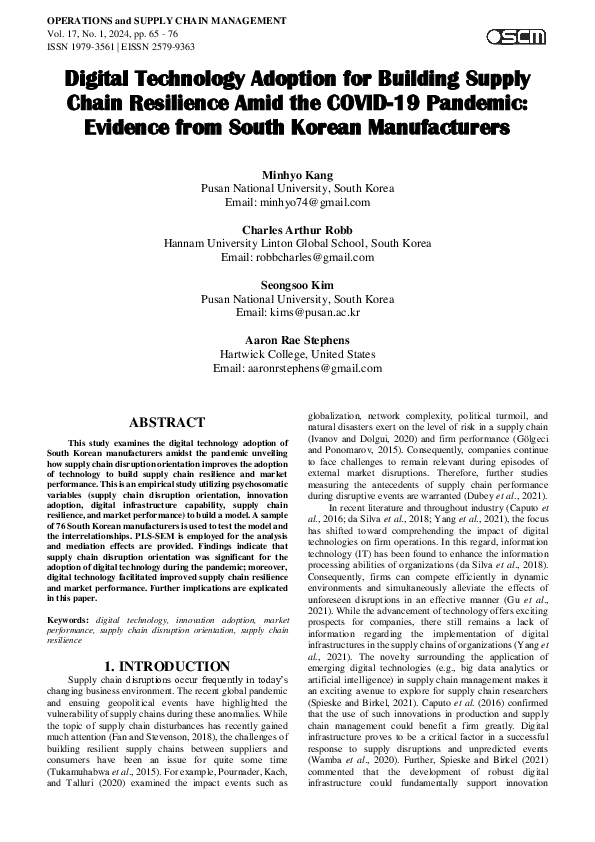 (PDF) Digital Technology Adoption for Building Supply Chain Resilience ...