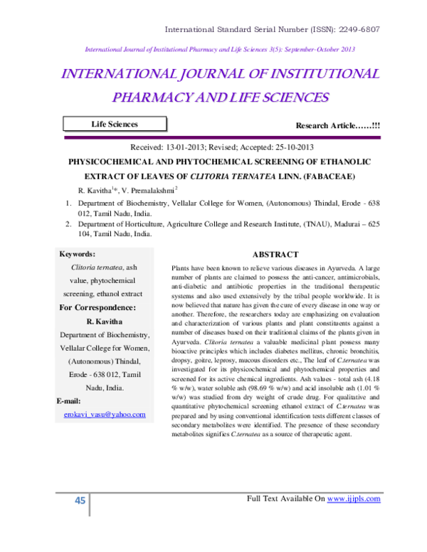 (PDF) . PHYSICOCHEMICAL AND PHYTOCHEMICAL SCREENING OF ETHANOLIC