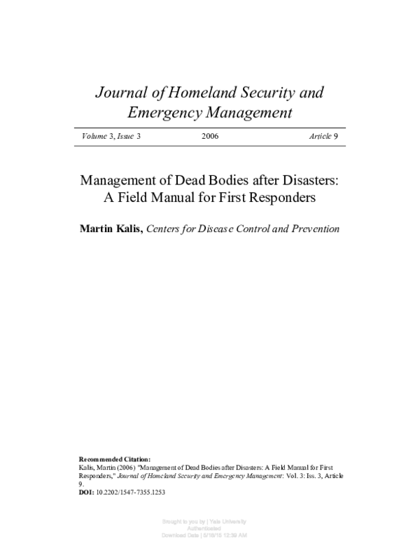 (PDF) Management of Dead Bodies After Disasters: A Field Manual for ...