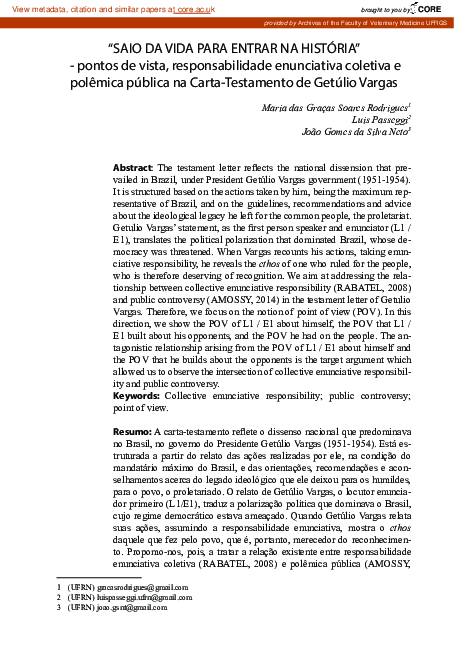 (PDF) “SAIO DA VIDA PARA ENTRAR NA HISTÓRIA” - pontos de vista ...