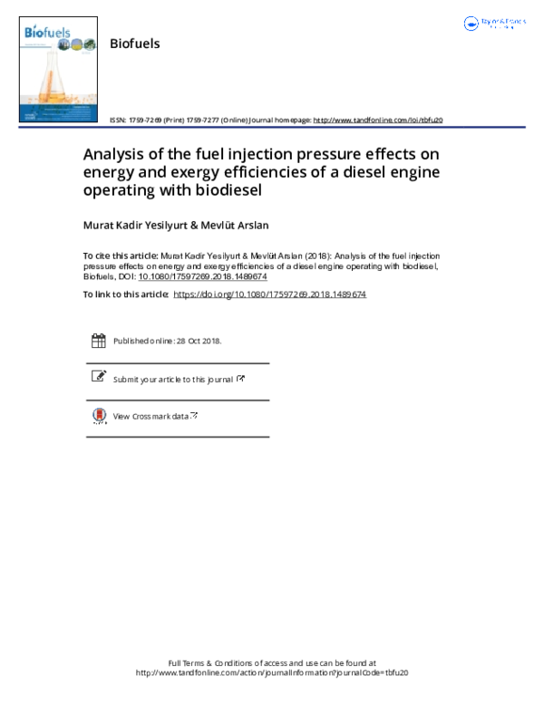 (PDF) Analysis of the fuel injection pressure effects on energy and ...