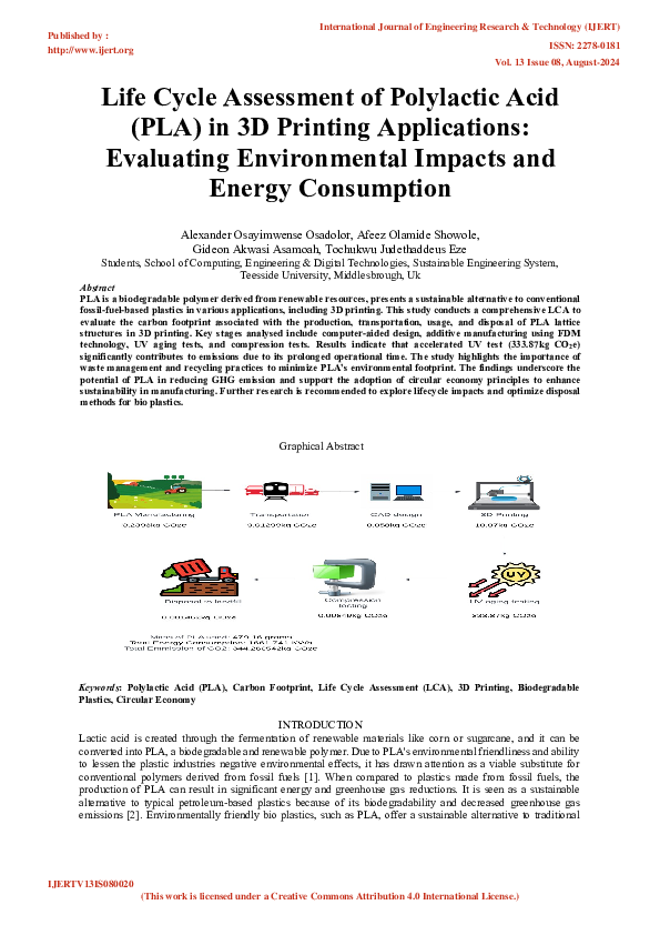 (PDF) Life Cycle Assessment of Polylactic Acid (PLA) in 3D Printing ...