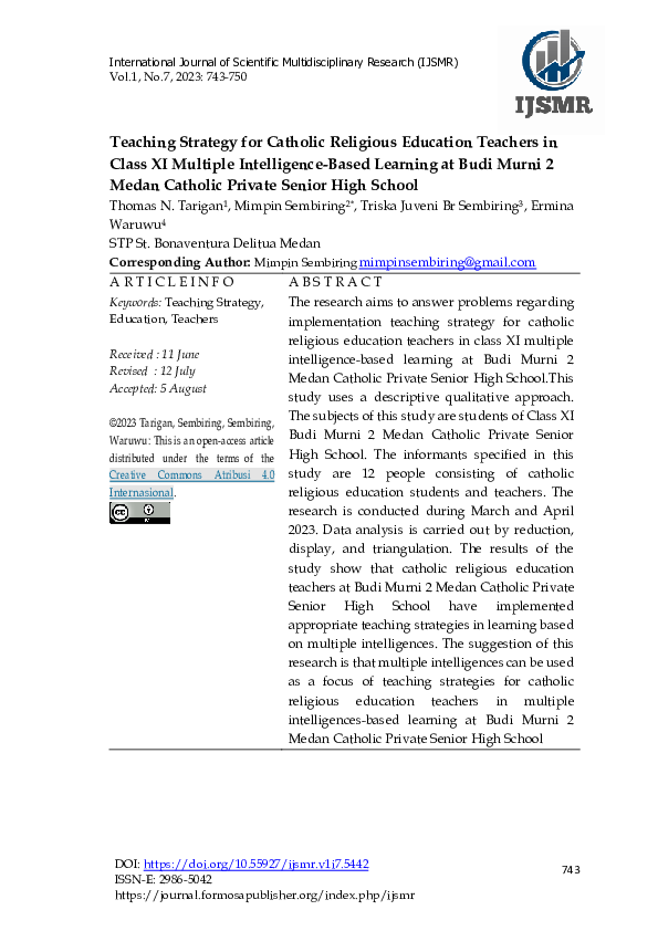 (PDF) Teaching Strategy for Catholic Religious Education Teachers in ...