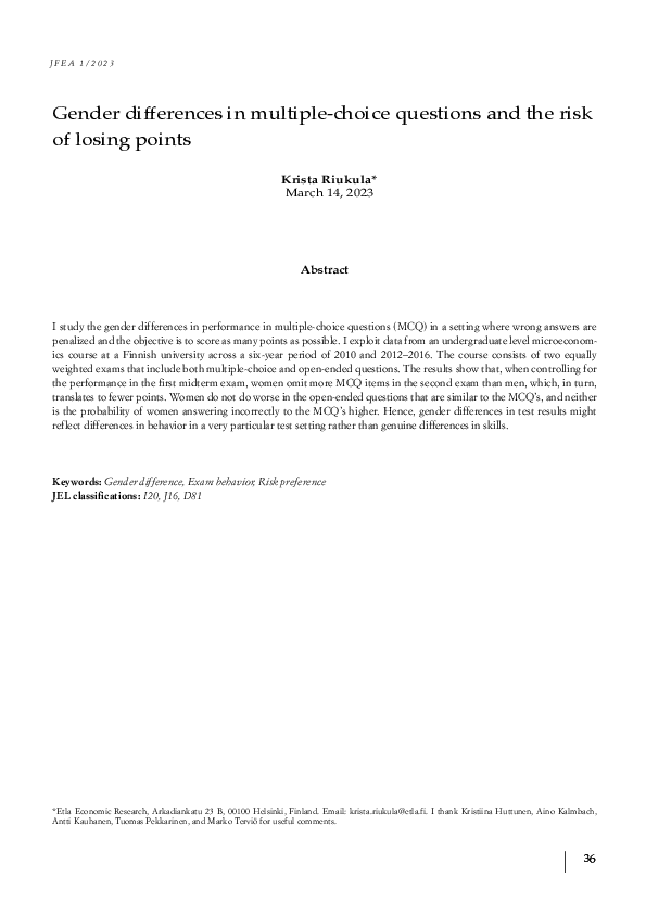(PDF) Gender differences in multiple-choice questions and the risk of ...