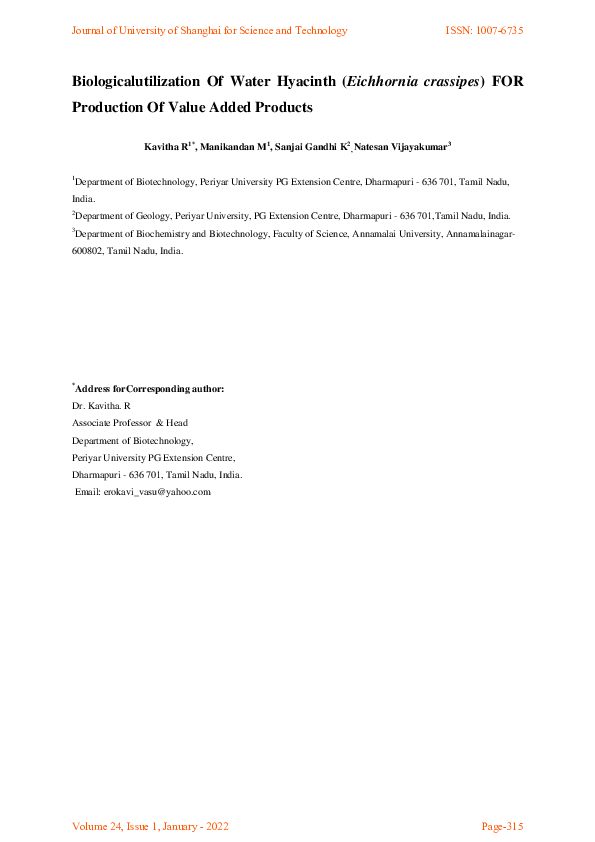 (PDF) Biologicalutilization Of Water Hyacinth (Eichhornia crassipes ...