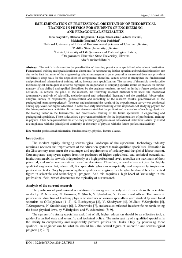 (PDF) Implementation of professional orientation of theoretical ...