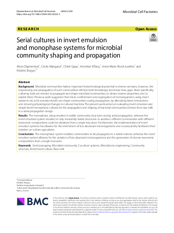 (PDF) Serial cultures in invert emulsion and monophase systems for ...